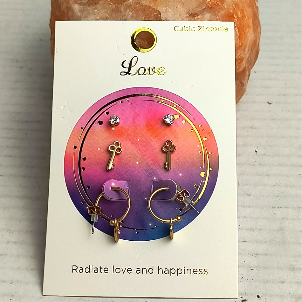 Target Love Radiate Love And Happiness Trio Set Earrings Cubic Zirconi 19$